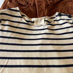 Sezane Navy and Cream Striped Long Sleeve Top